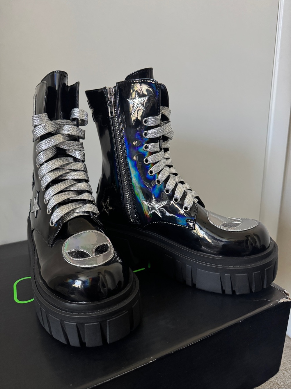 Dolls Kill Club Exx Midnight "Invade Ur Space" Platform Combat Boots - Picture 3 of 6